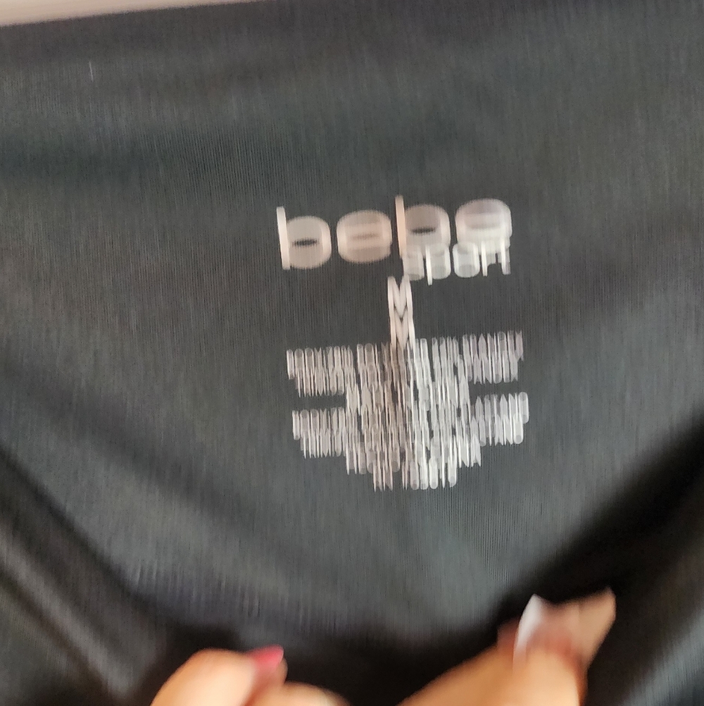 Bebe Sport logo womens sz M work out leggings black ribbed side strip w pockets - Picture 6 of 9